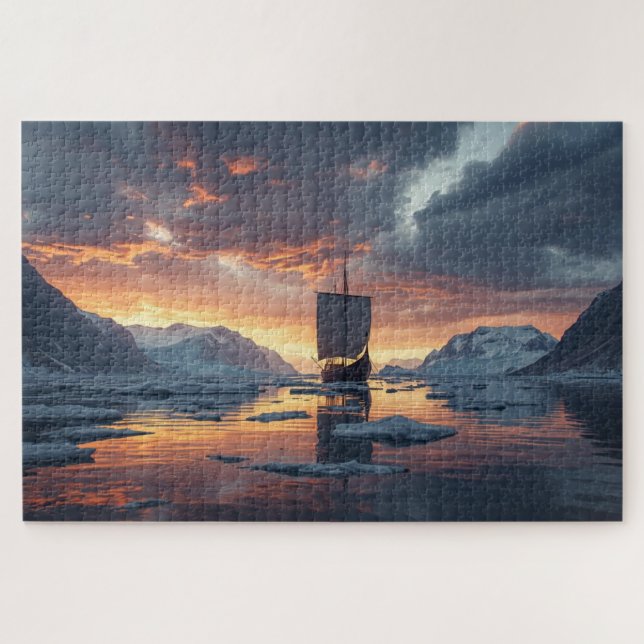 Quebra-cabeça Viking Longship Icy Fjord Jigsaw Puzzle (Horizontal)