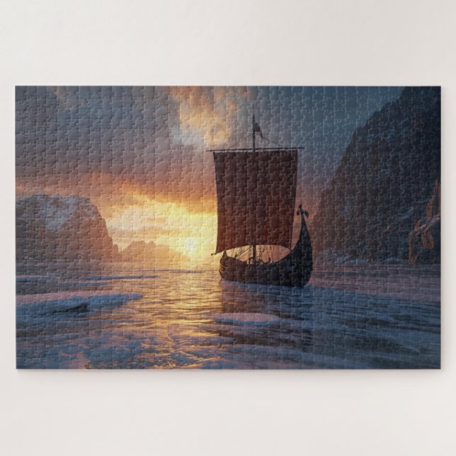 Quebra-cabeça Viking Longship Icy Fjord Jigsaw Puzzle (Horizontal)