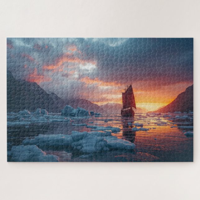 Quebra-cabeça Viking Longship Icy Fjord Jigsaw Puzzle (Horizontal)