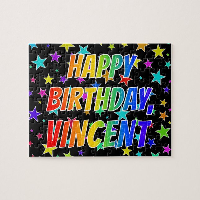 Quebra-cabeça "VINCENT" Primeiro Nome, Diversão "FELIZ ANIVERSÁR (Horizontal)