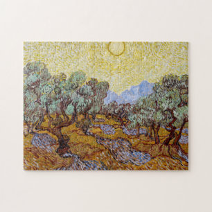 Quebra-cabeça Vincent van Gogh - Oliveiras, céu amarelo e sol