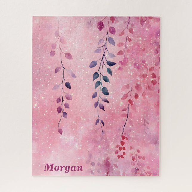 Quebra-cabeça Vinhas Elegantes De Aquarela Com Fundo Rosa (Vertical)