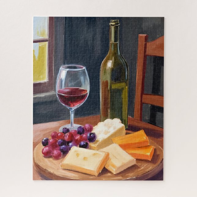 Quebra-cabeça Vinho & Queijo | Pintura a óleo (Vertical)