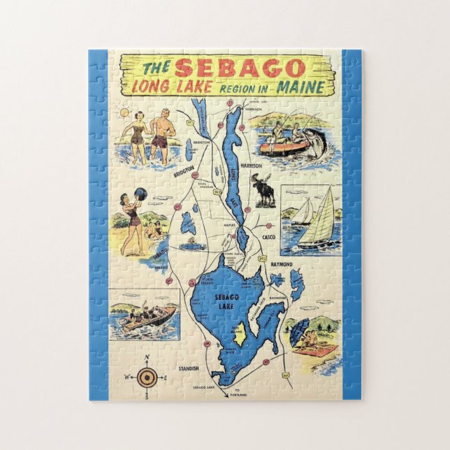Quebra-cabeça Vintage 11x14 Lago Sebago Maine (Vertical)