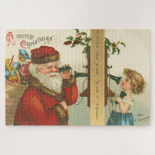 Quebra-cabeça Vintage 1910 Menina chamando Papais noeis de Natal