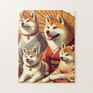 Quebra-cabeça Vintage Akita Dog Painting