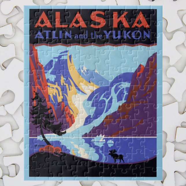Quebra-cabeça Vintage Alaska Poster de viagens, Atlin e Yukon (Criador carregado)