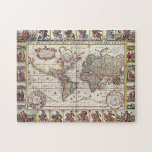 Quebra-cabeça Vintage Antique Antigo Mapa do Mundo Design