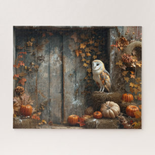 Quebra-cabeça Vintage Barn Owl and Barn Wood Autumn 16x20