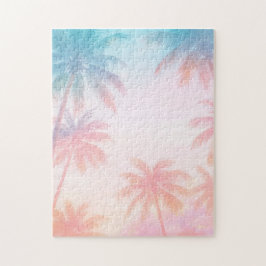Quebra-cabeça Vintage Beach Sunset Palm Trees Pastel            