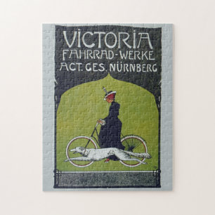 Quebra-cabeça Vintage Bicicleta Dama e Ilustração de Cão