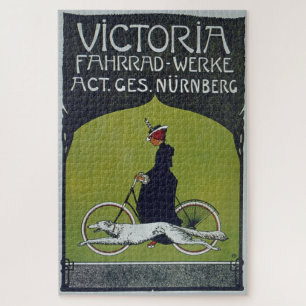 Quebra-cabeça Vintage Bicicleta Dama e Ilustração de Cão