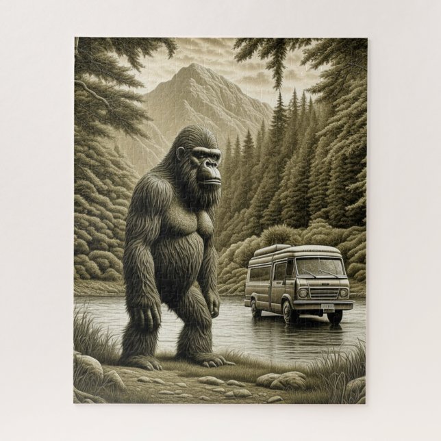 Quebra-cabeça Vintage Bigfoot e RV Camper (Vertical)