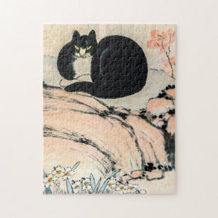 Quebra-cabeça Vintage Black Cat e Narciso por Zhu Ling