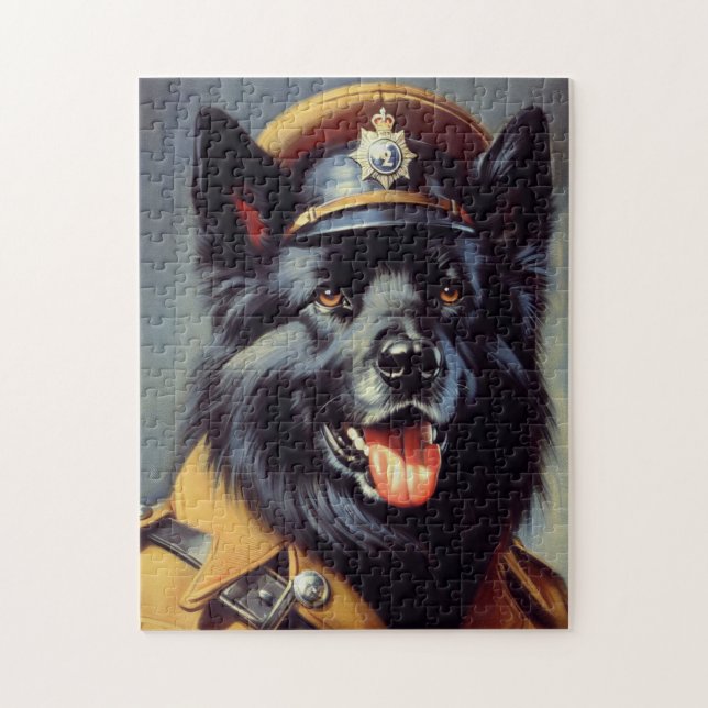 Quebra-cabeça Vintage Black German shepherd Painting (Vertical)