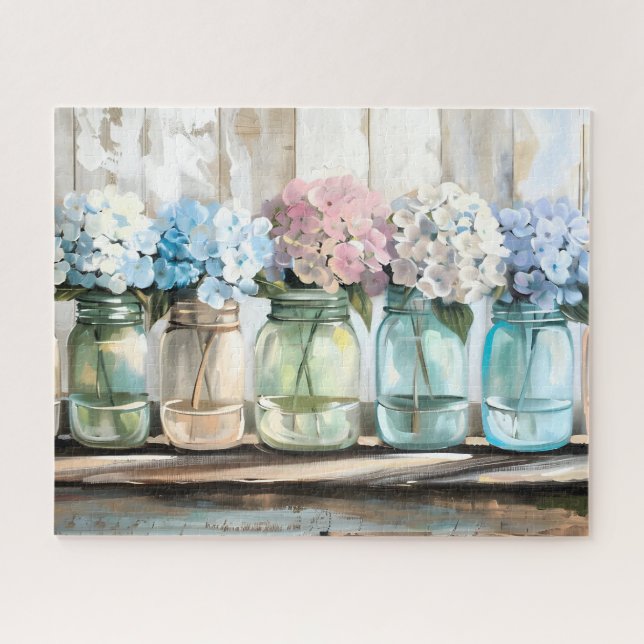 Quebra-cabeça Vintage Blossom Hydrangea Mason Jars (Horizontal)
