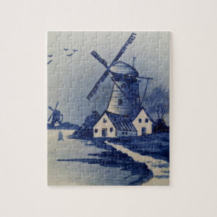 Quebra-cabeça Vintage Blue White Delft Windmill