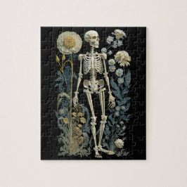 Quebra-cabeça Vintage boho mágico esqueleto floral em preto