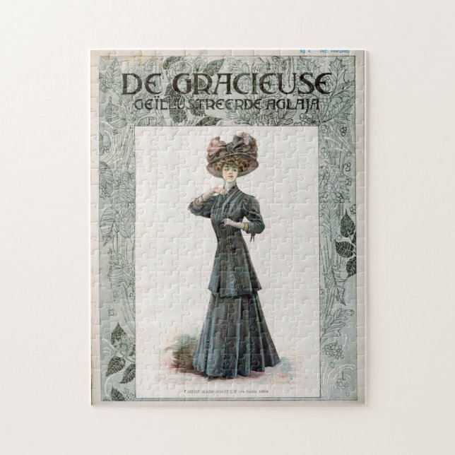 Quebra-cabeça Vintage Bonito Lady Fashion Ilustração Design (Vertical)