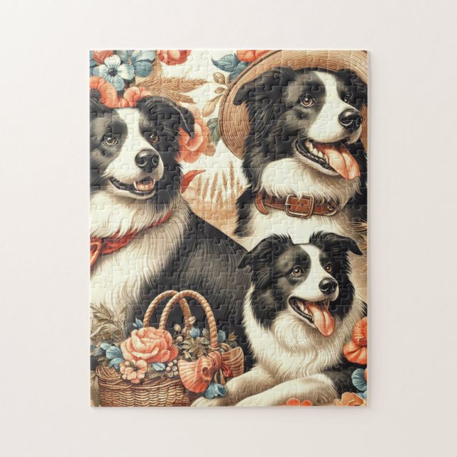 Quebra-cabeça Vintage Border Collie Painting (Vertical)