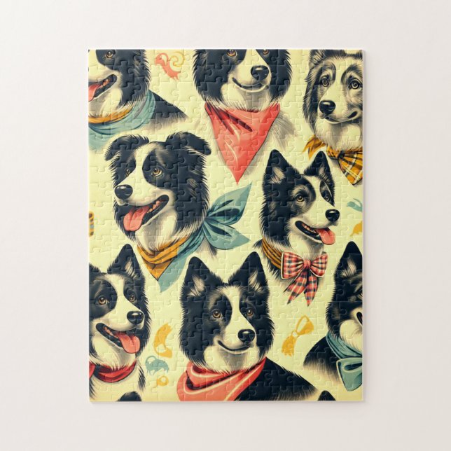 Quebra-cabeça Vintage Border Collie Seamless (Vertical)