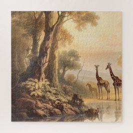 Quebra-cabeça Vintage botânica das girafas pelo rio