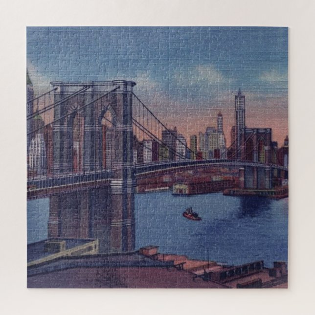 Quebra-cabeça Vintage Brooklyn Bridge Art Painting (Vertical)