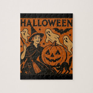 Quebra-cabeça Vintage, bruxa clássica do Halloween, fantasma e a