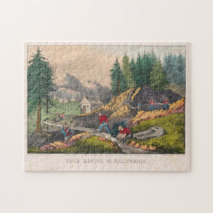 Quebra-cabeça Vintage California Dourada Rush Illustration (1871