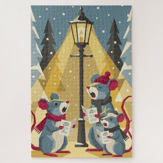 Quebra-cabeça Vintage Caroling Mice Jigsaw Puzzle (Vertical)