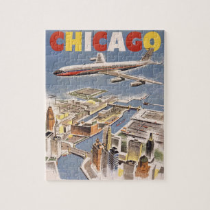 Quebra-cabeça Vintage Chicago EUA Air Viagem Advertisement