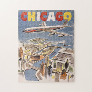 Quebra-cabeça Vintage Chicago EUA Air Viagem Anúncio