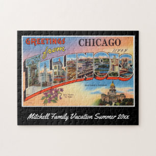 Quebra-cabeça Vintage Chicago Illinois Cartão postal Família Sou