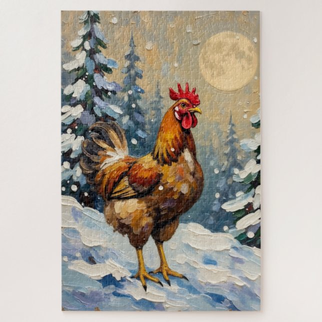Quebra-cabeça Vintage Chicken in Snowy Christmas Wonderland (Vertical)