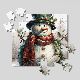 Quebra-cabeça Vintage Christmas Snowman Jigsaw Puzzle | Retro
