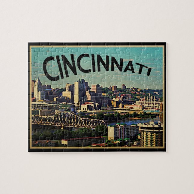 Quebra-cabeça Vintage Cincinnati Skyline (Horizontal)