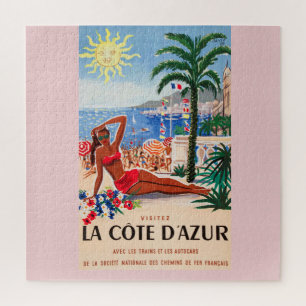 Quebra-cabeça Vintage Cote D'Azur Beach Girl