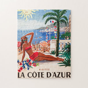 Quebra-cabeça Vintage Cote D'Azur Beach Girl Illustration Art