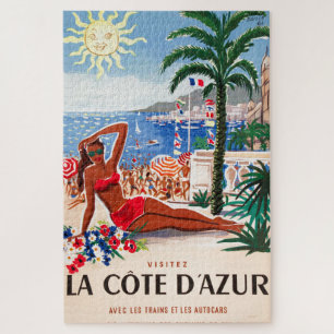Quebra-cabeça Vintage Cote D'Azur Beach Girl Illustration Art