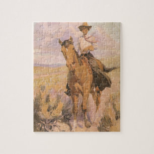 Quebra-cabeça Vintage Cowgirl Cowboy, Mulher do Cavalo por Dunto