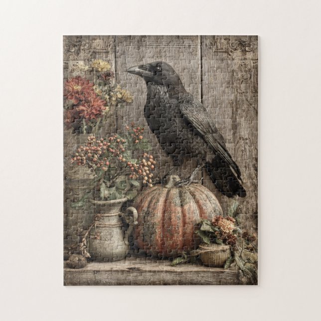 Quebra-cabeça Vintage Crow e Pumpkin Stand Life (Vertical)