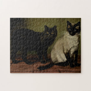Quebra-cabeça Vintage Cute Cats Black Manx Siamese