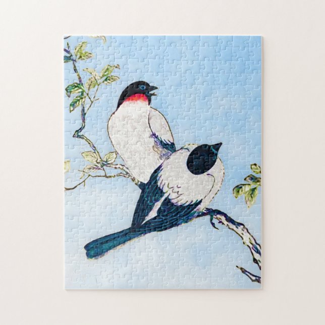 Quebra-cabeça Vintage - Desenho de Tinta Japonesa das Finches (Vertical)
