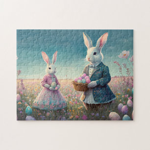 Quebra-cabeça Vintage Easter Bunnies, que escolhe ovos de Páscoa