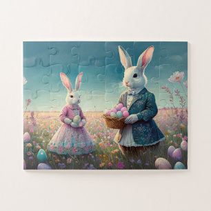 Quebra-cabeça Vintage Easter Bunnies, que escolhe ovos de Páscoa