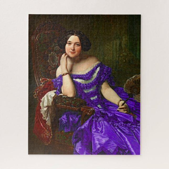 Quebra-cabeça Vintage Elegante Vestida Violeta Azul (Vertical)