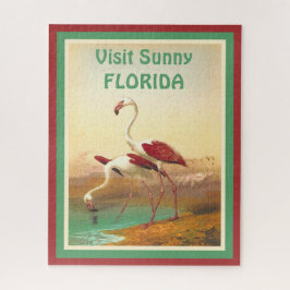 Quebra-cabeça Vintage Flamingos Visite o Poster de viagens da Fl