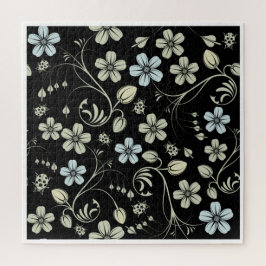 Quebra-cabeça Vintage Floral Pattern with Ladybugs on Black