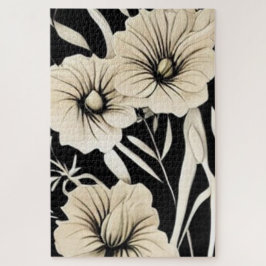 Quebra-cabeça Vintage Flower Black and Beige Art