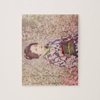 Quebra-cabeça Vintage Geisha and Cherry Blossom